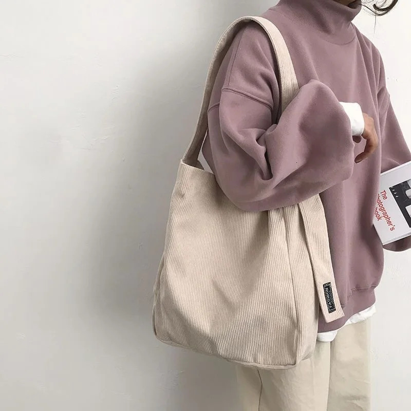 Retro Multifunctional Shoulder Bag Large Capacity Corduroy Shoulder Bag Fashion Portable Travel Canvas Bag 260306