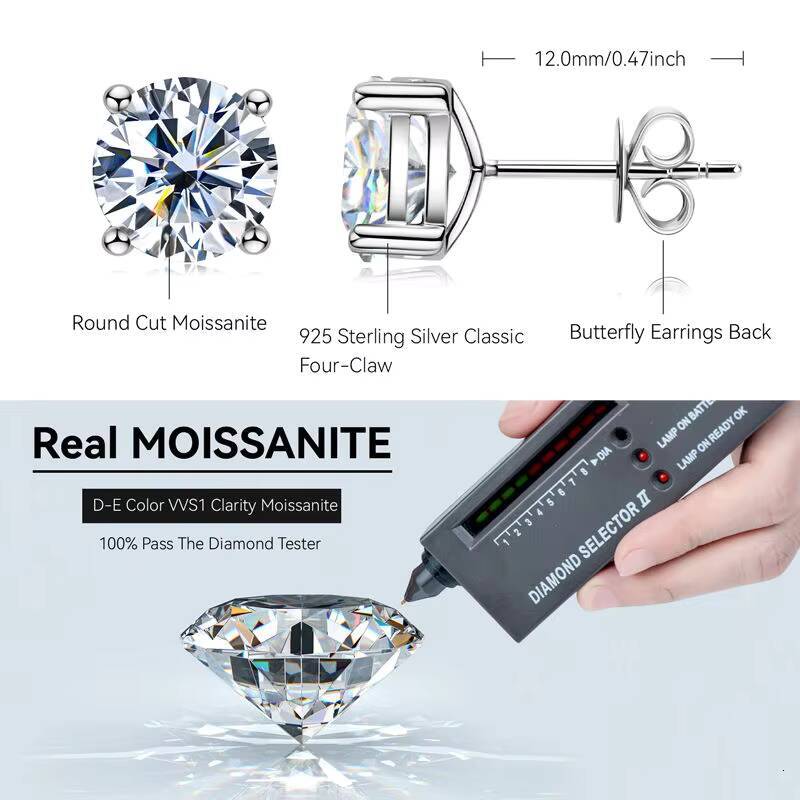 Factory Wholesale Luxury Vintage Circle 1Ct Moissanite Stud Earrings for Women Gifts Platinum Plated 925 Sterling Silver Earring