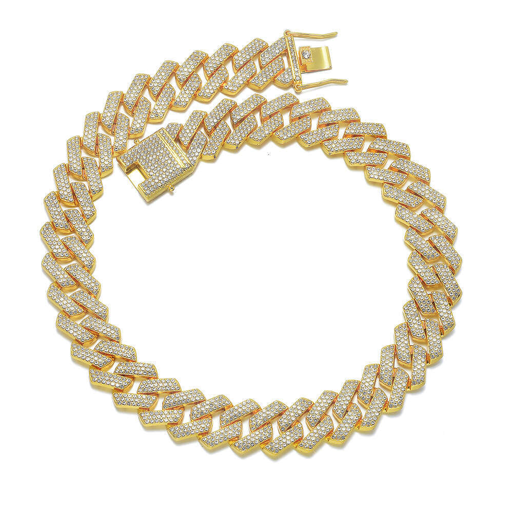 Cross-Border Hot Cuban Necklace High-Quality Light Luxury Fashion Alloy Three-Row Diamond 20mm Chain Factory Direct Sale Trendy