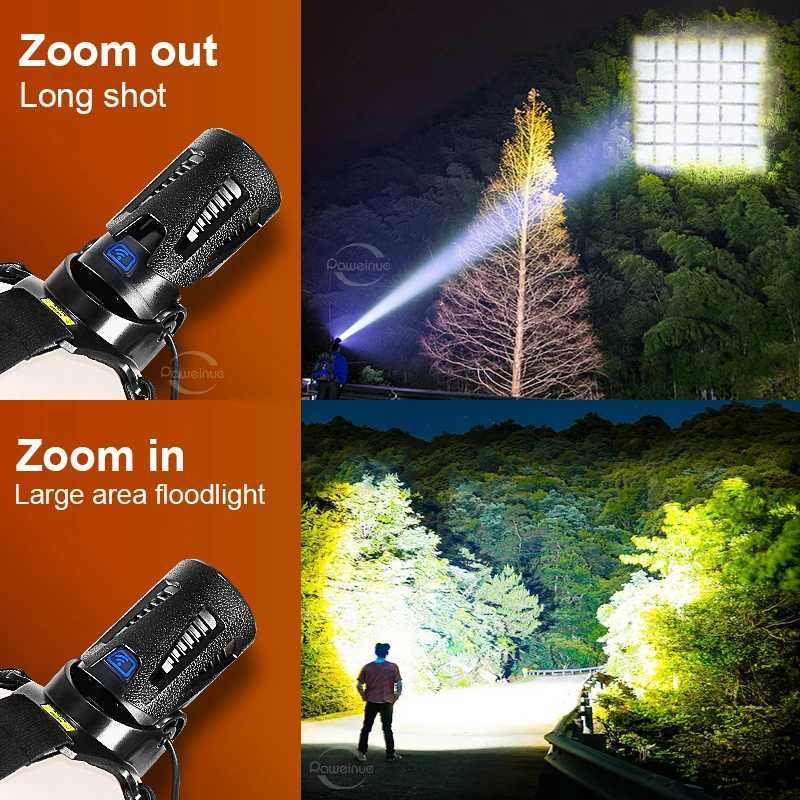 1000000LM XHP360 IR Sensor Led Headlamp Head Flashlight Type-c Recharge Front Head Light Powerful Head LED Light Fishing Lantern H260307