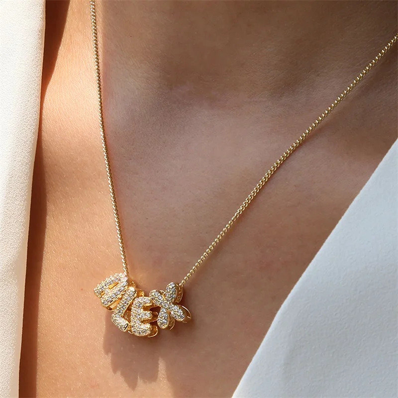 Bubble Letter Necklaces Custom 3D Bubble Letters Balloon Name Necklaces for Women Girls 18K Gold Name Personalized Jewelry Gift 260302