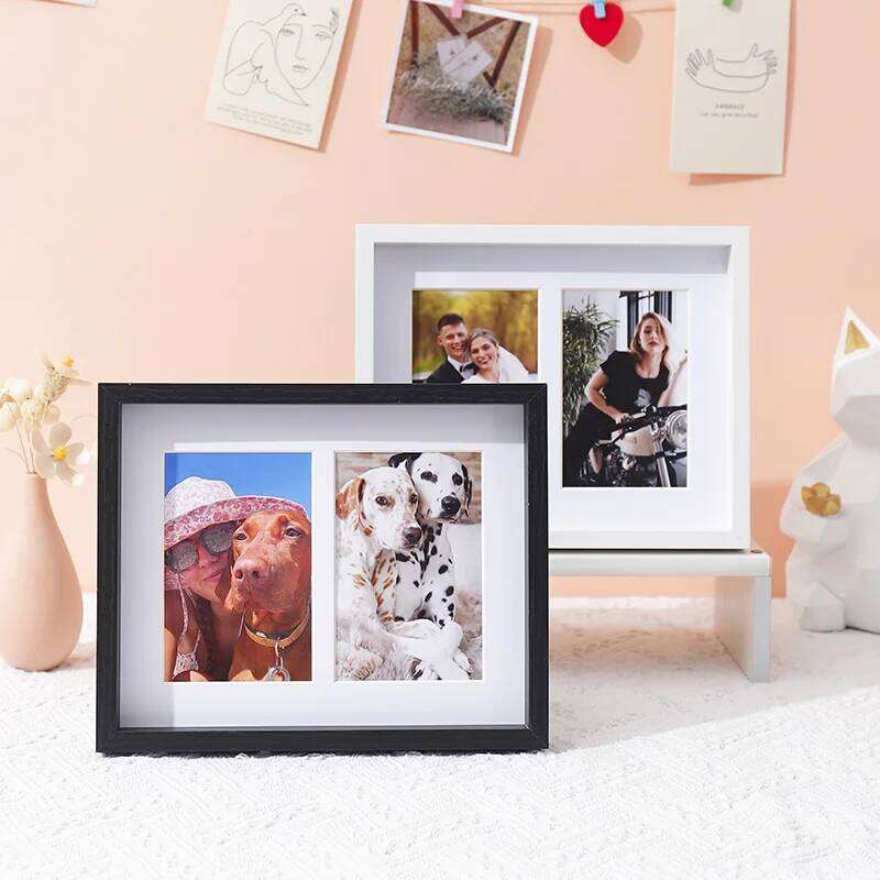 1pc black white wood with cardboard stitching photo frame horizontal vertical format for wall and desktop H260306
