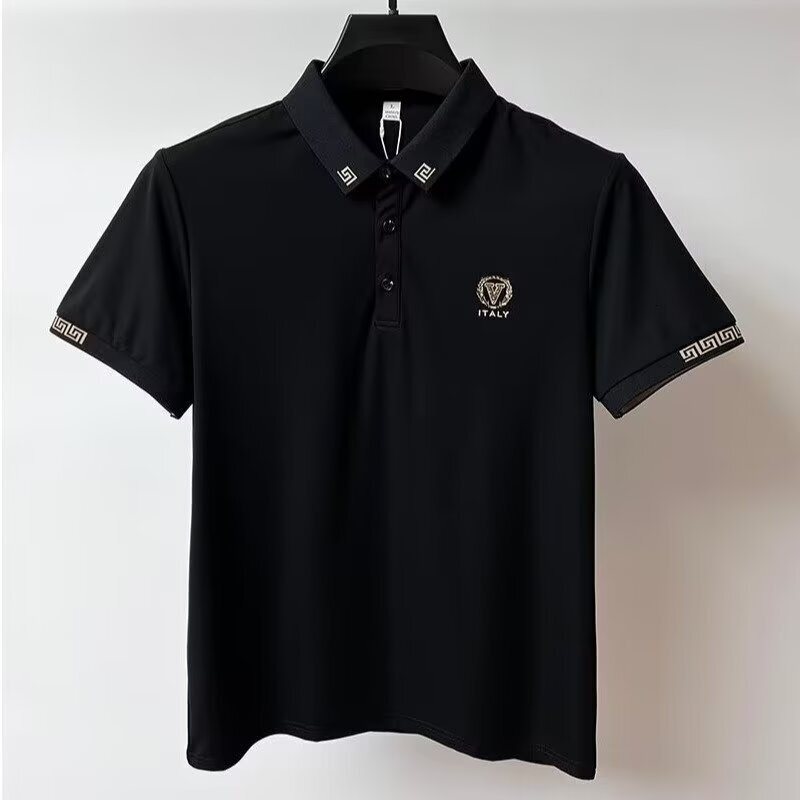 Luxury Brand Designer Clothes Men's Ice Silk Polo Shirt With Collar, 2025 Summer New Style, Men's Short-Sleeve Trendy Slim-Fit Top