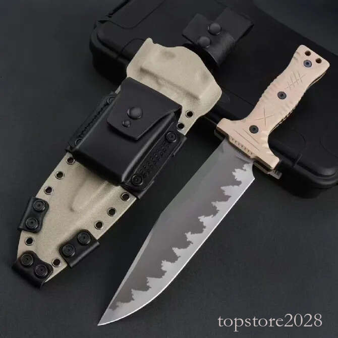 High End M22 Survival Straight Knife Z-wear Titanium Coating Full pocket knife Tang Sand G10 Handle Outdoor Tactical Fixed Blade Knives with Leather K