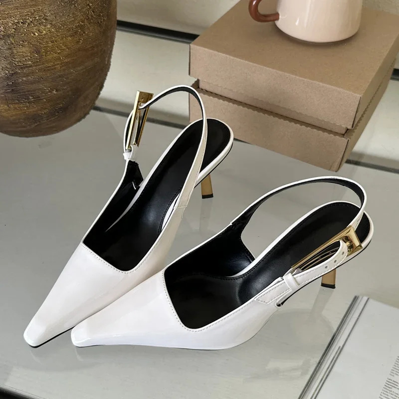 Eilyken Street Style Sexy Pointed Toe Metal Buckle Strap Women Pumps Stripper Sandals Slingback High Heels Female Shoes 260306