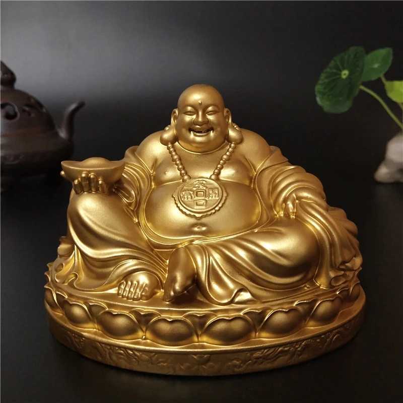 Chinese Golden Laughing Buddha Statue Feng Shui Decor for Home Office WealthT260307