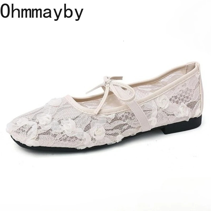 2026 Spring Lace Flower Women Mary Jane Shoes Fashion Slip On Comfort Street Style Soft Sole Female Dress Flats Shoes 260303