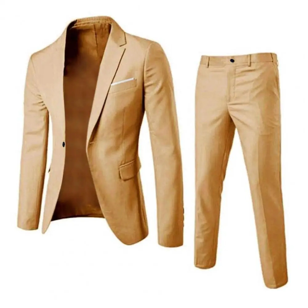 Formal Suit 2 Pieces Pants Korean Style Solid Color Single breasted Spring Autumn Buttons Formal Suit Wedding Groom Suit 260306