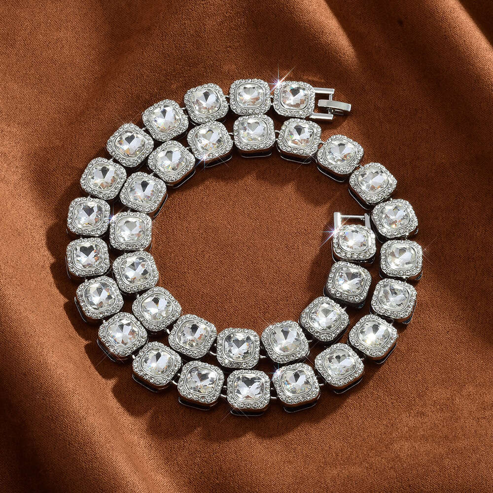 High-quality fashionable 12mm alloy rhinestone square chain necklace, unisex, exclusively for cross-border, light luxury