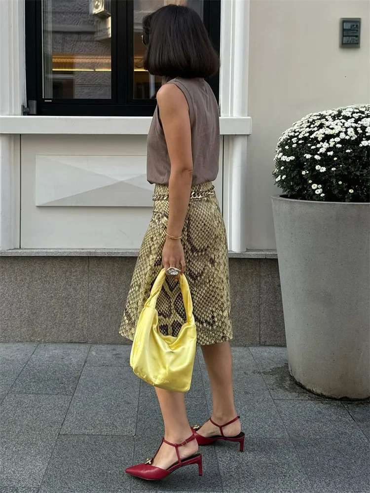 Tossy Snakeskin Printed Fashion Skirt Womens High Waist Slim Contrast Patchwork Commute Streetwear Female Vintage Y2k Skirt 260228