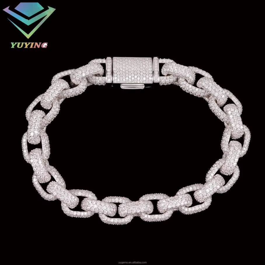 New Design Mossanite Cuban Link Bracelet 10mm Solid S925 Silver Bracelet Hip Hop Jewelry VVS Moissanite Diamond Cuban Bracelet