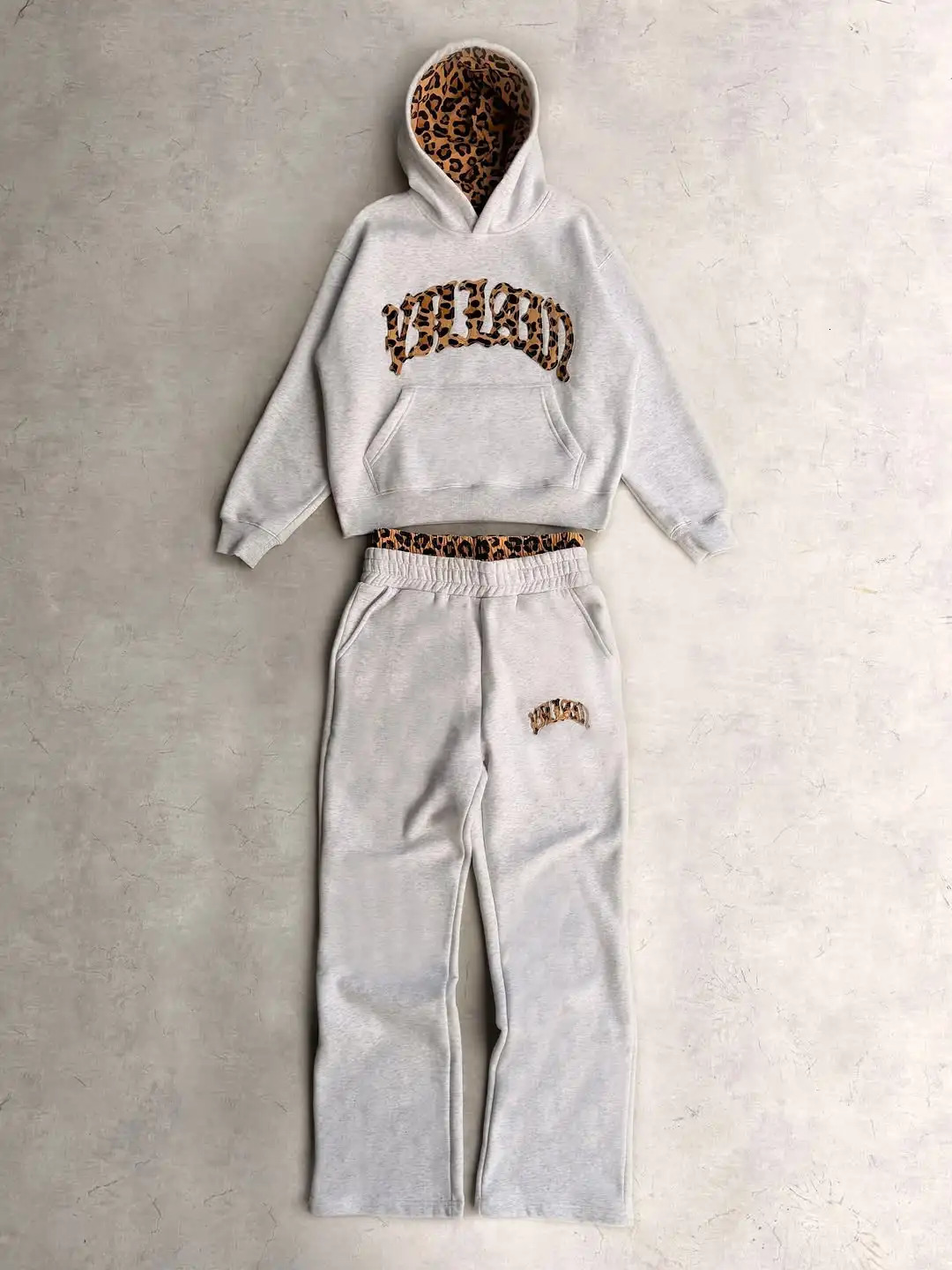 Tracksuit Men Clothing Y2K Vintage Embroidered Leopard Print Street Casual Hoodie Trendy Double Waist Unisex Sweatpants 260304