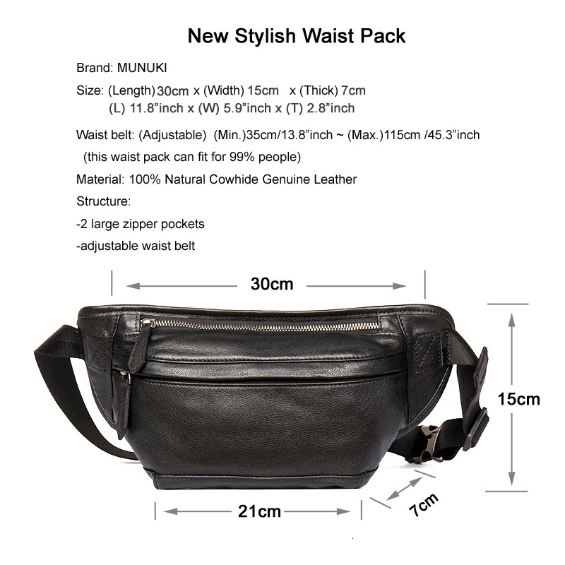 Fashion Mens Genuine Leather Waist Bag Chest Pack Male Fanny bag Bum Money molle Belt Pouch 260228