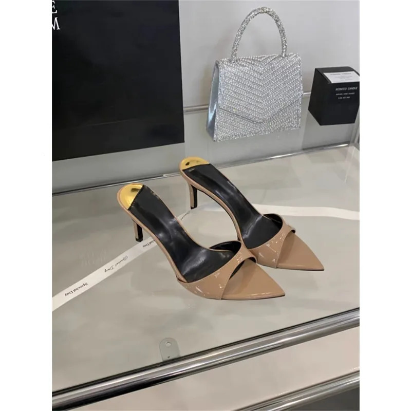 Style Fashion Sexy PU Shallow Slim High HeelsWomens Pointed Open Toe Outdoor Solid Color Anti Slip Sandals Slippers Mules 260306