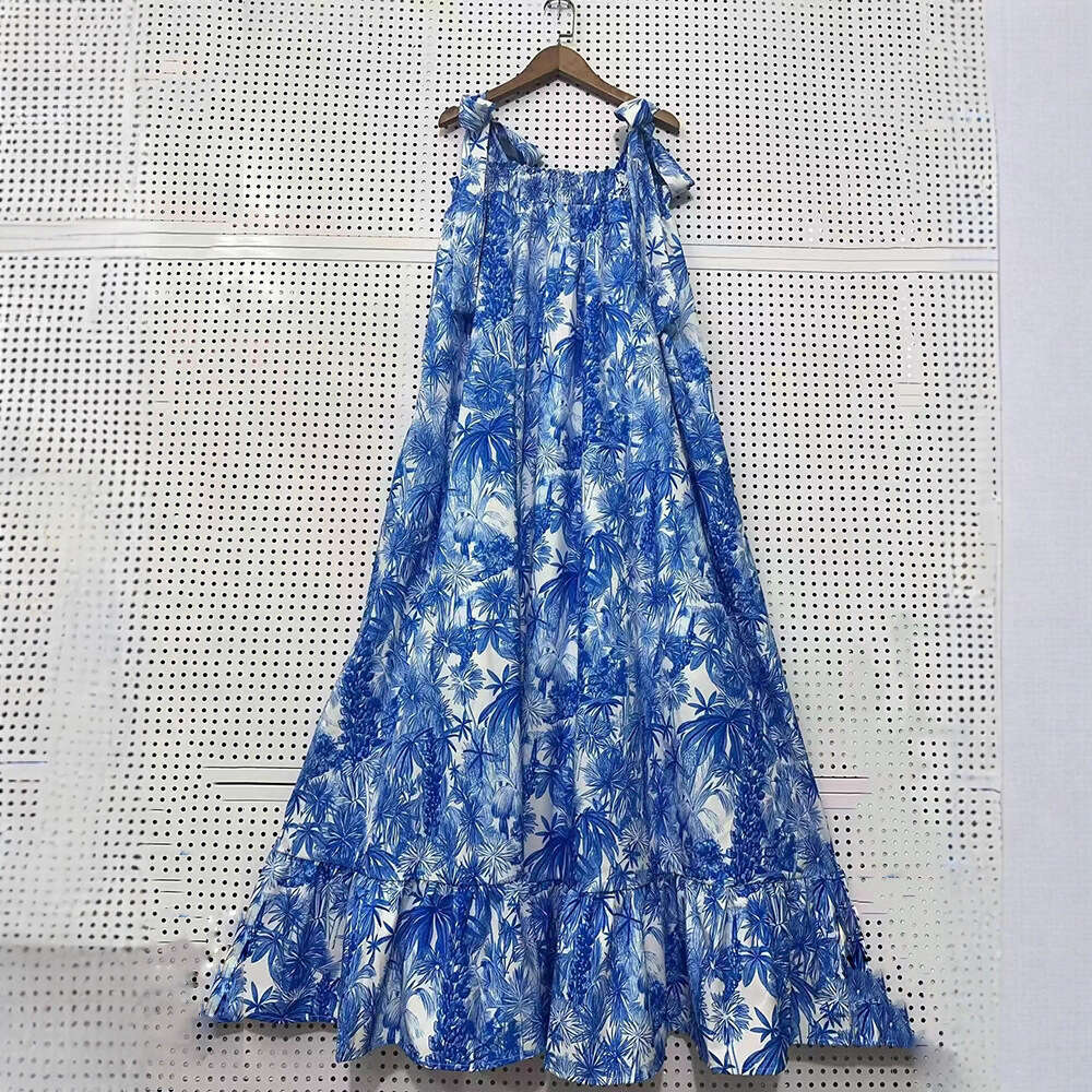 2026 Spring/Summer Designer's Retro Plant A1 Printed Sexy Strap Summer Women's Fashion Loose A-line Skirt