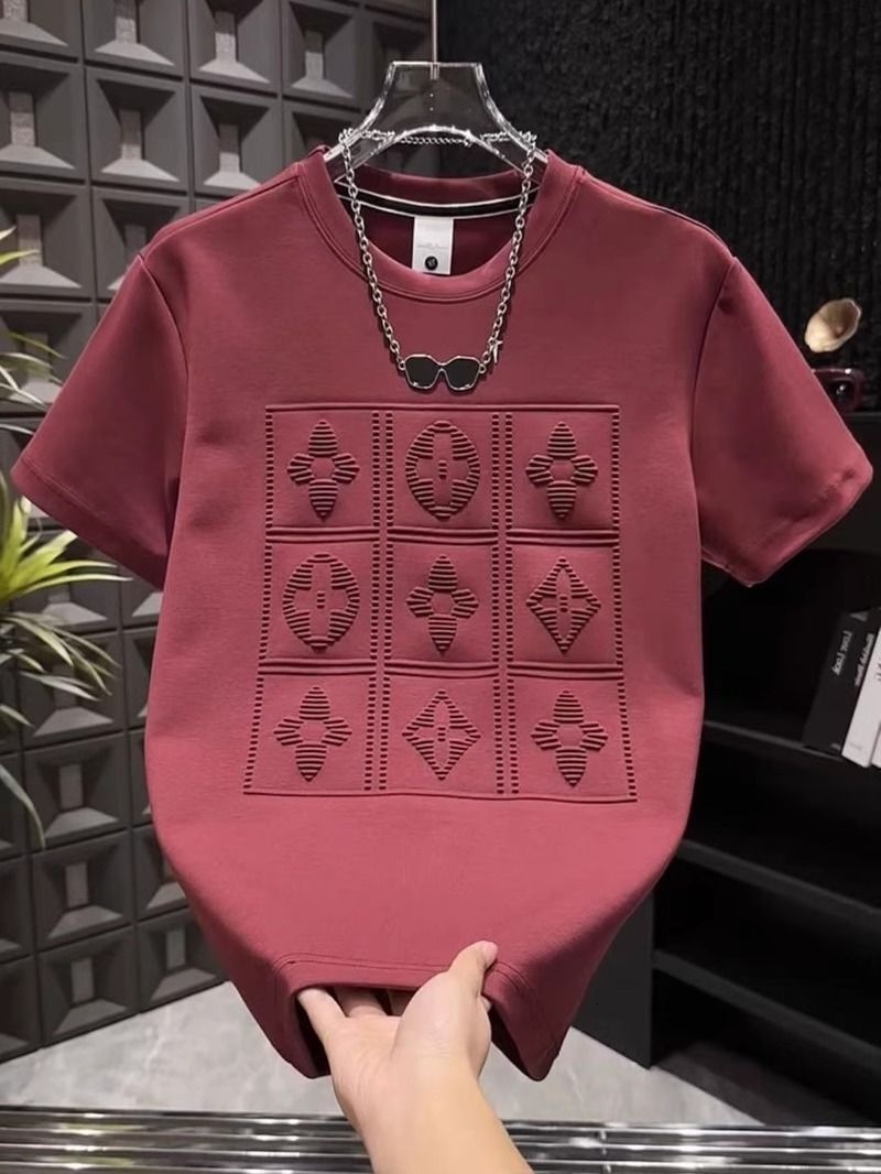 Luxury Brand Designer Clothes 2025 Summer New Men's Versatile Heavy Embroidered Letter Print Short Sleeve T-Shirt Fashion Casual Crew Neck Pullov