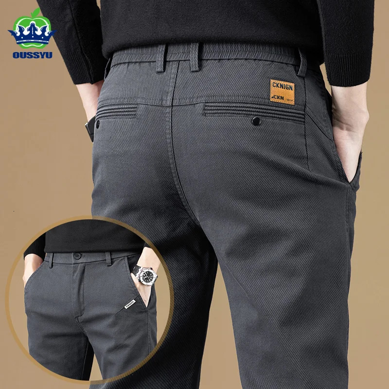 Autumn Winter High Quality Cotton Fabric Casual Pants Men Slim Fit Grey Black Korea Work Classic Cargo Trousers Male 28-38 260305