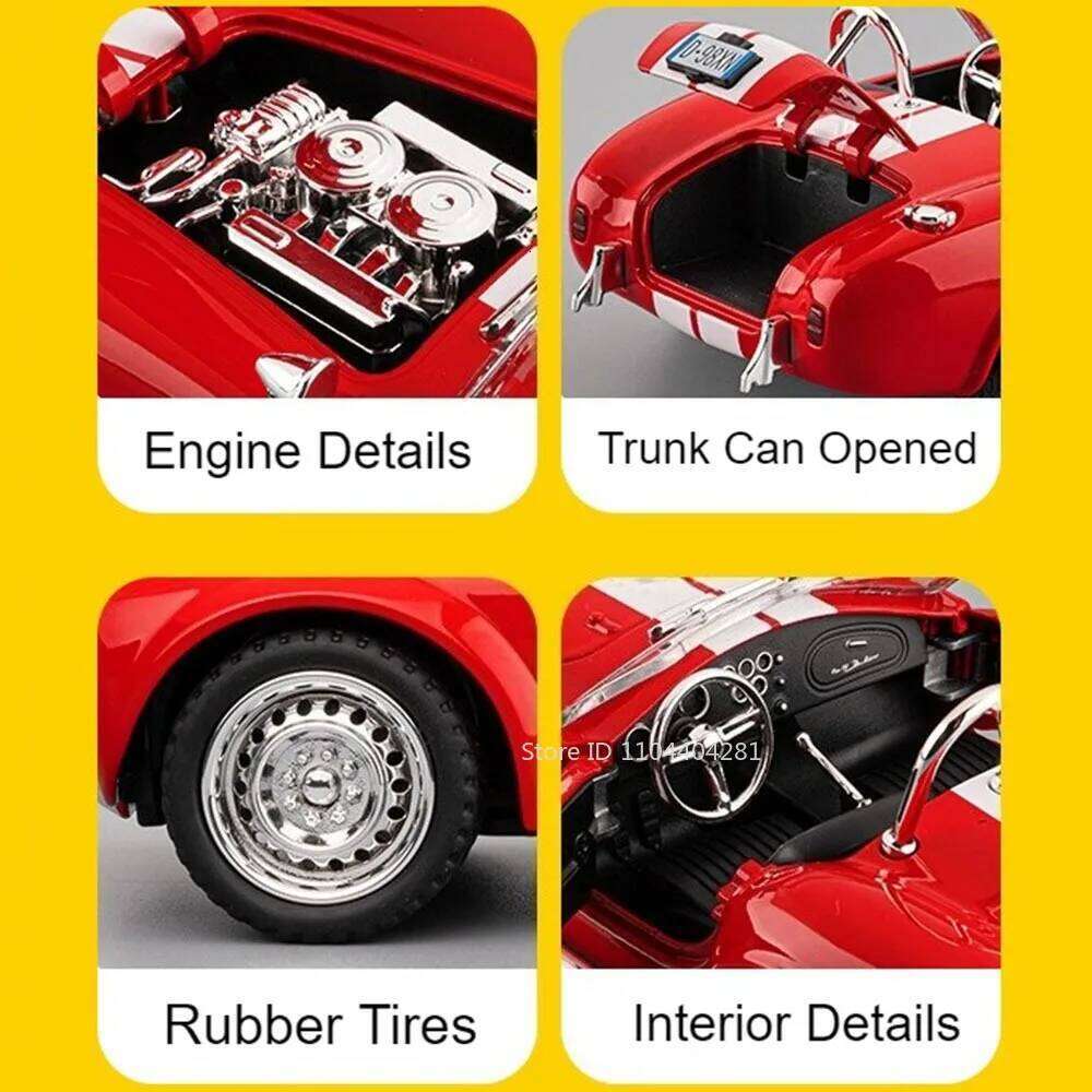 1:22 Shelby Cobra 427 Z4 Toys Sports Cars Models Pull Back Light Music Miniature Car Doors Opened Vehicle for Kid Festival Gifts Z260307