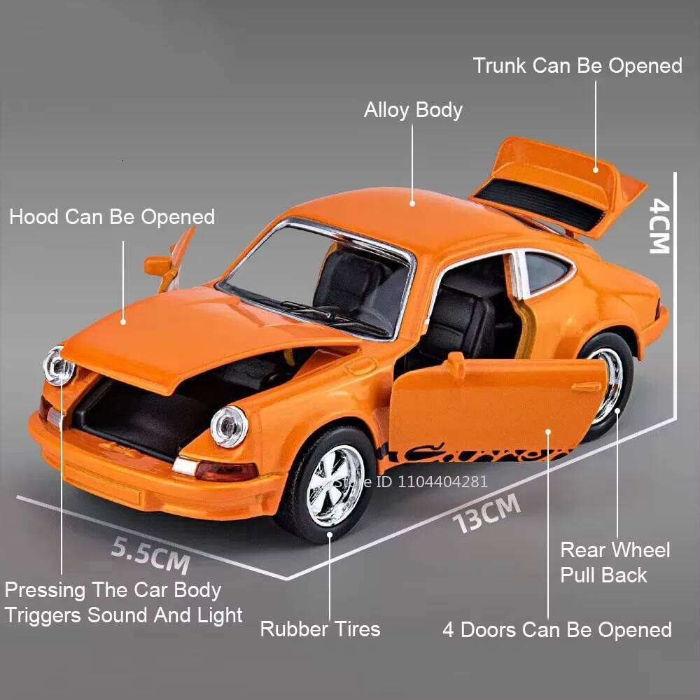 1:36 Scale AE86 911 Alloy Diecast Model Toys Cars Doors Opened with Sound Light Pull Back Miniature Vehices Children's Toy Gifts Z260307