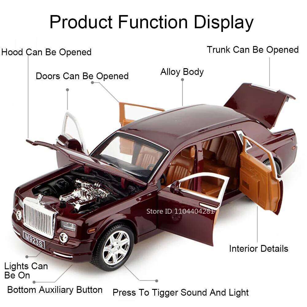 1:24 Rolls Royce Phantom Spectre Car Toy Diecast Model Doors Opened Sound Light Pull Back Miniature Vehice Children Holiday Gift Z260306