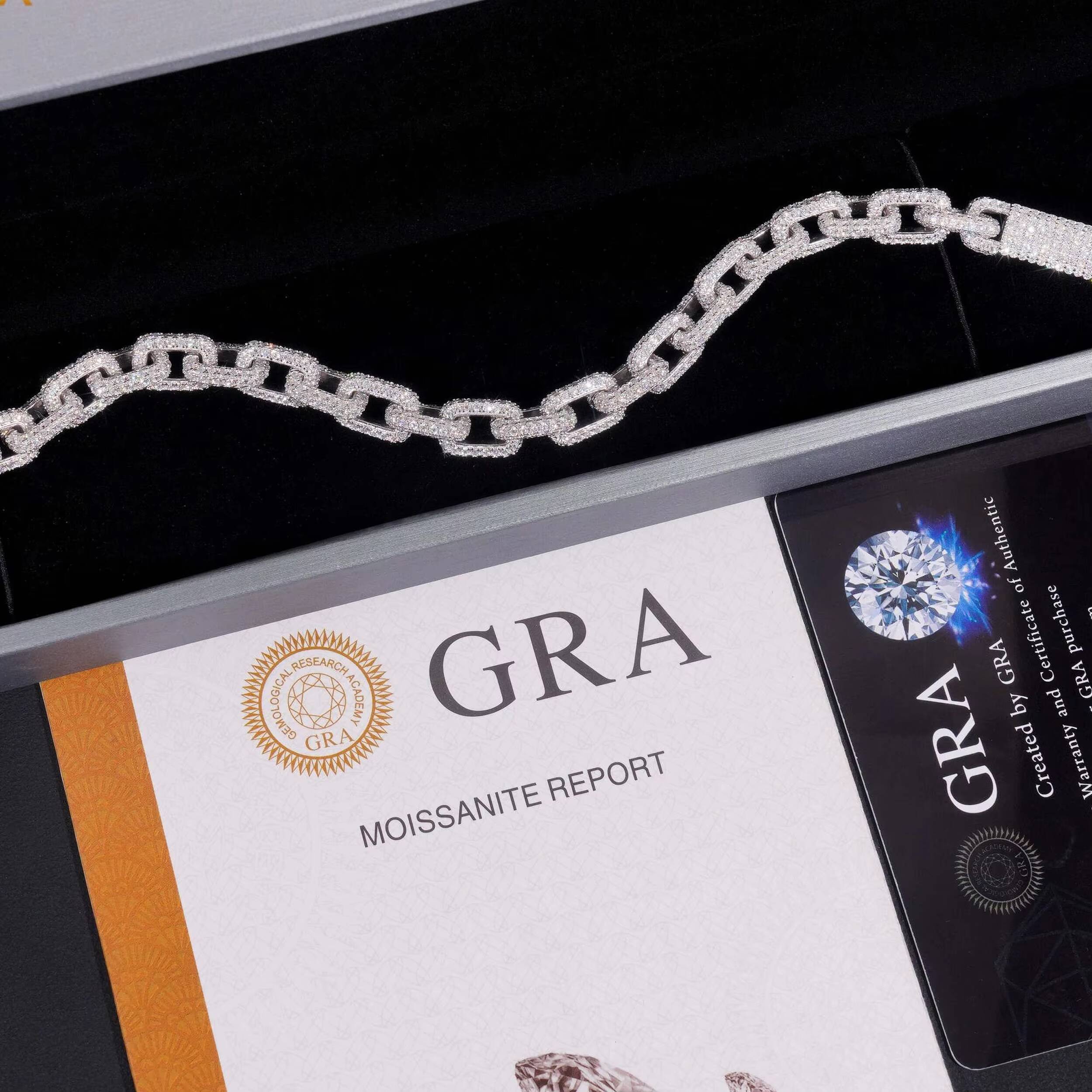 Daily Hip-hop Accessories Iced Square Chain 925 Silver Moissanite Cuban Chain Bracelet Necklace 82mm Rollo