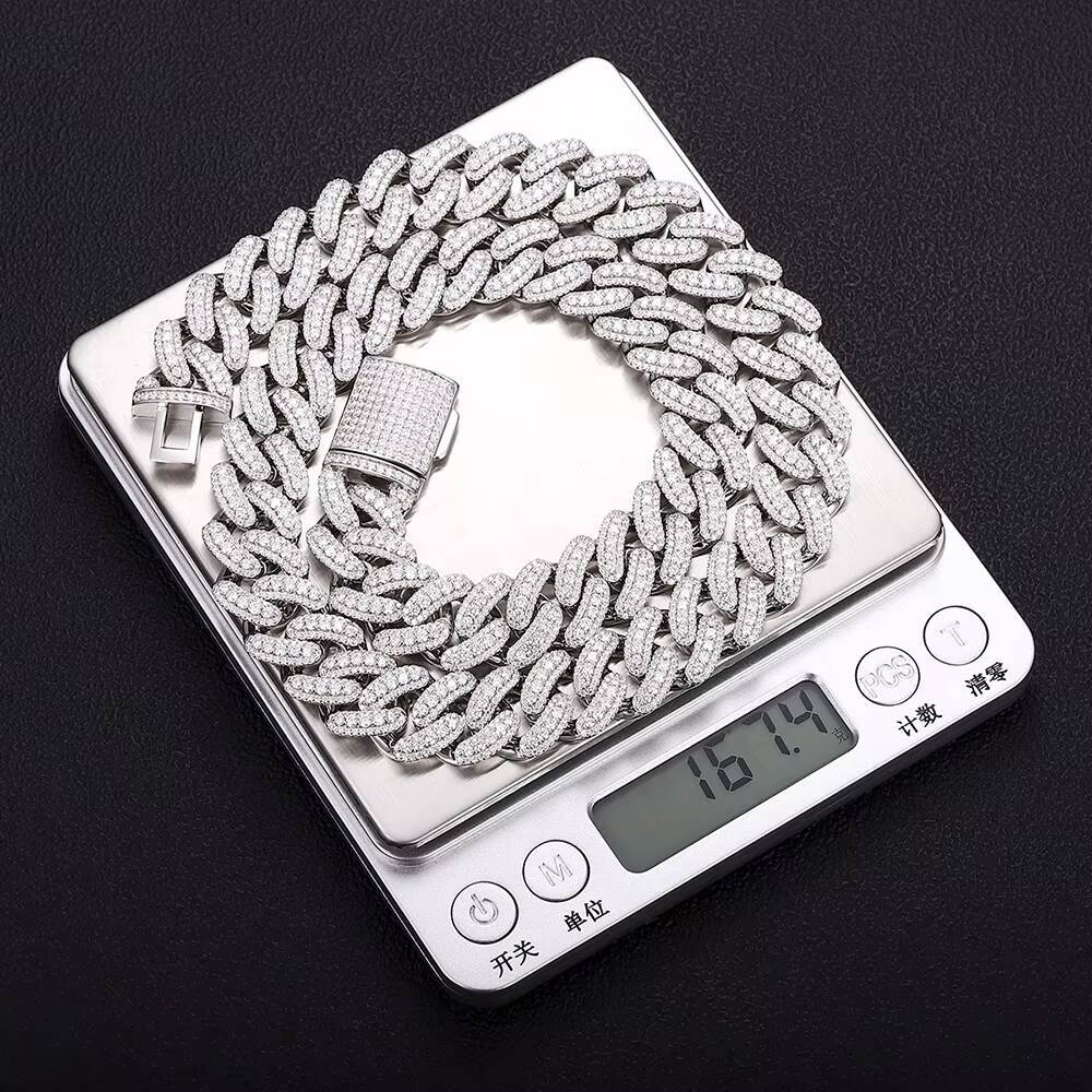 Custom Vvs Moissanite Cuban Link Necklace Iced Out Hip Hop Style White Gold 925 Silver Cuban Chain Fine Men Jewelry