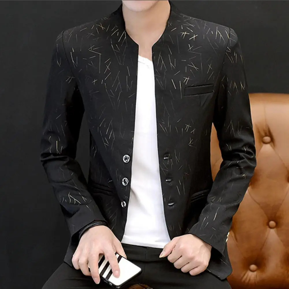 Men Business Vintage Print Men Casual Korean Casual Blazers Youth Handsome Slim Print Pockets Buttons Blazer 260306