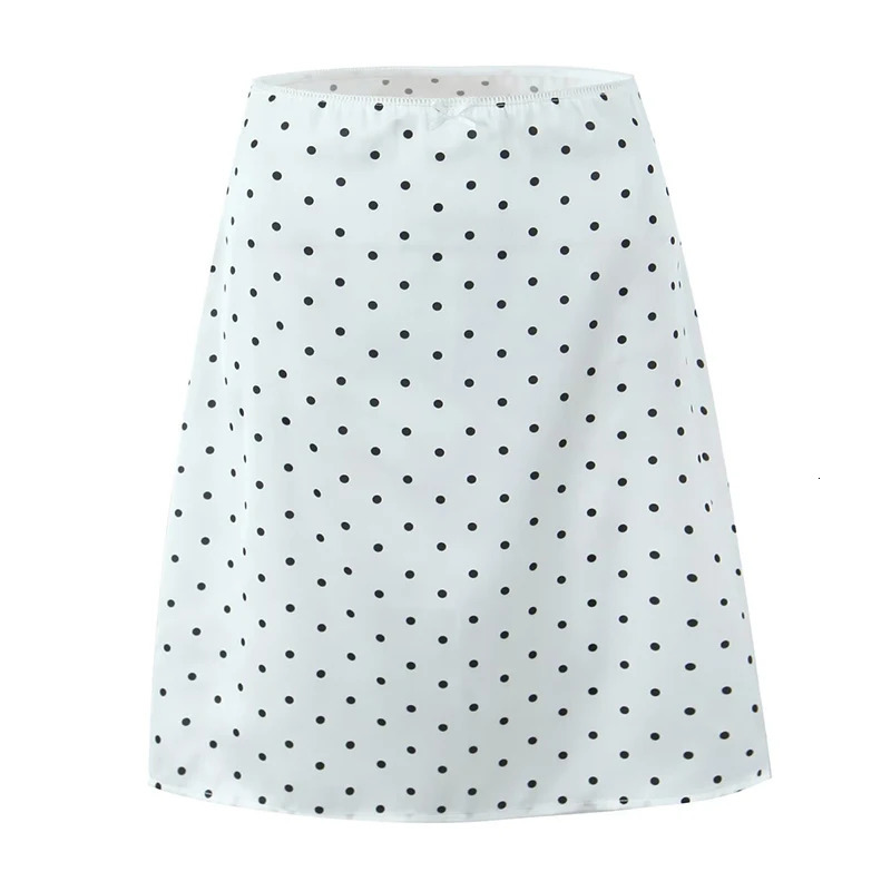 YENKYE Women Vintage Black White Polka Dot A-line Knee Length Skirt Sexy Low Waist Holiday Summer Skirts 260306