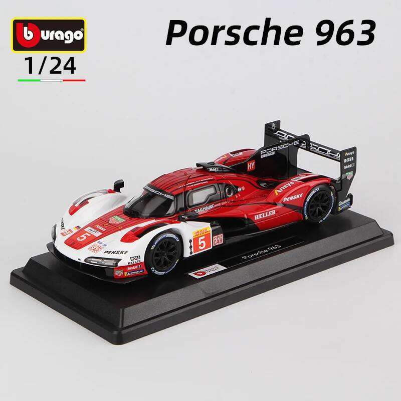 Bburago 1:24 Porsche 963 Alloy Car Model Supercar Die Cast Vehicles Toy Diecast Voiture Gift Collection Z260306