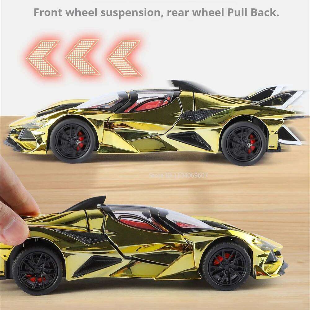 1:24 Apollo EVO Senna Toys Alloy Diecast Sports Car Model with Spray Doors Opened Sound Light Pull Back Vehcie Children Toy Gift Z260306