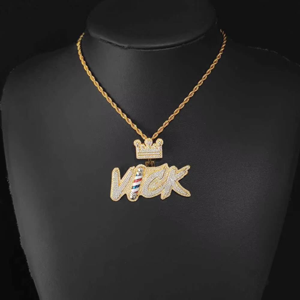 NUOYA Iced Out Moissanite Initial Letter Pendant Passes Diamond Tester Customized Crown Hook Hip Hop Pendant Jewelry Gift