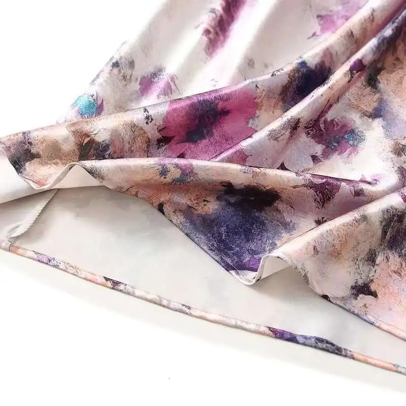 In Women Spring Summer Floral Print Satin Long Skirts 2026 Trendy High Waist Elegant Faldas 260306