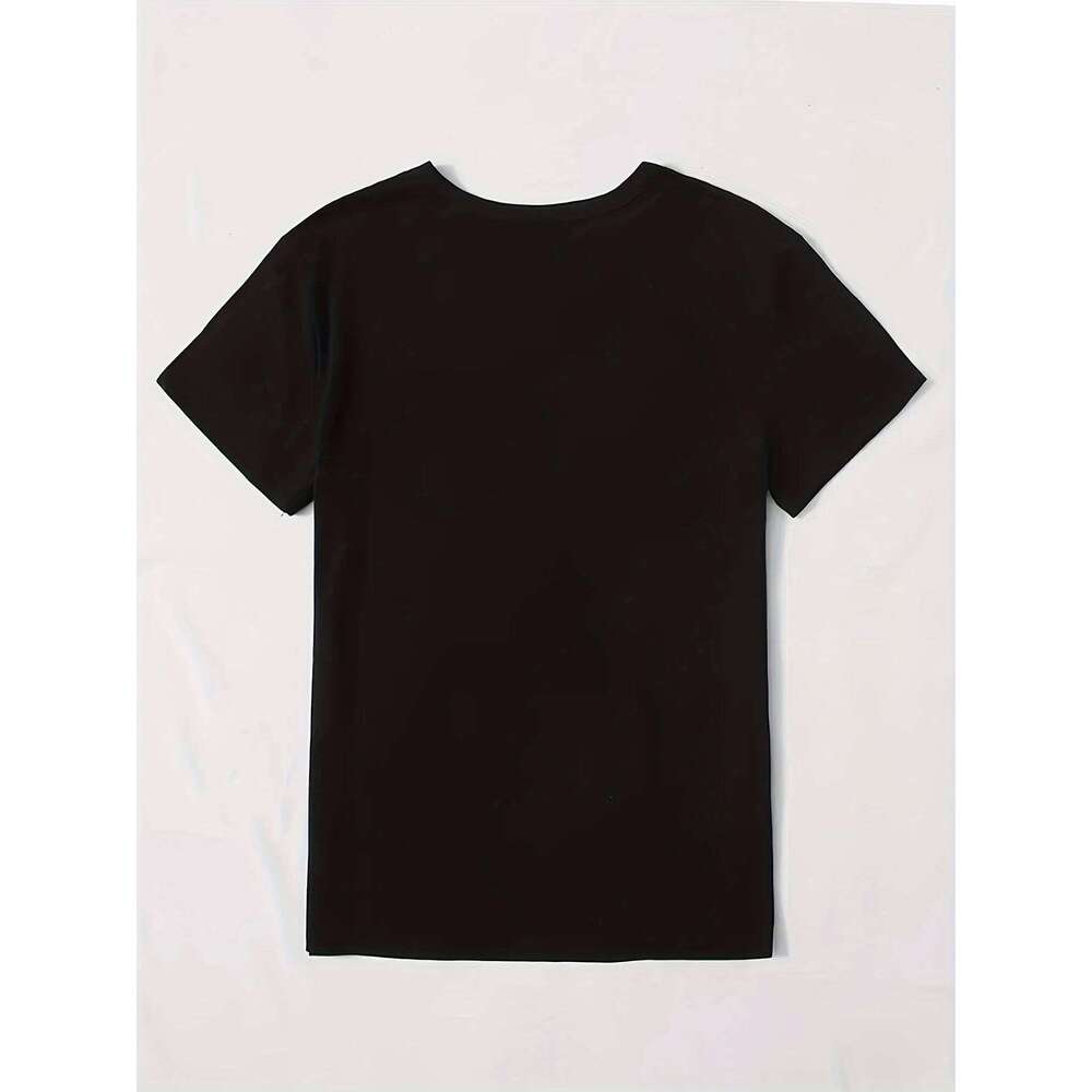 Cute Print Solid Crew Neck T-Shirt, Short Sleeve Casual Every Day Top For All Season, Women's Clothing XJ260306