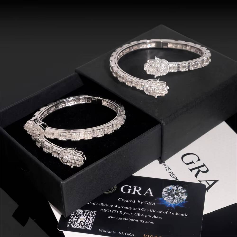 Wholesale New Design Hamsa Hand Moissanite Bangle 925 Sterling Silver Iced Out Hip Hop Bracelet Jewelry Novelty Gifts