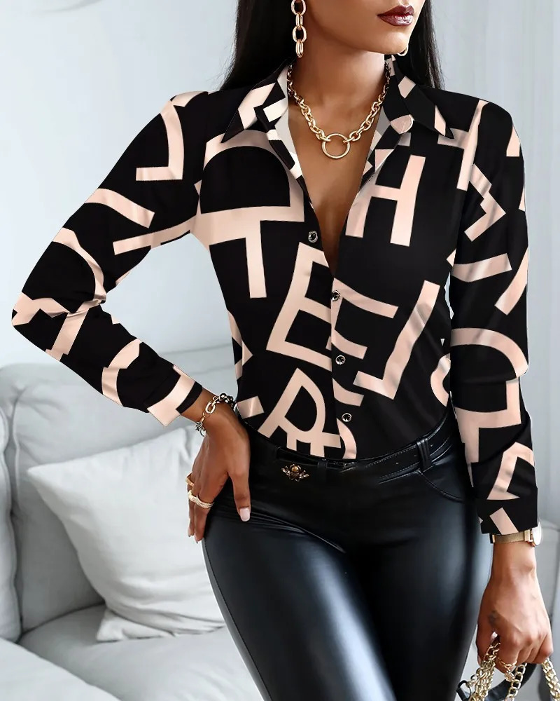 Elegant Womens Fashion Blouse 2023 SpringSummer Digital Print Shirt Slim Fit Office Female Tops 260228