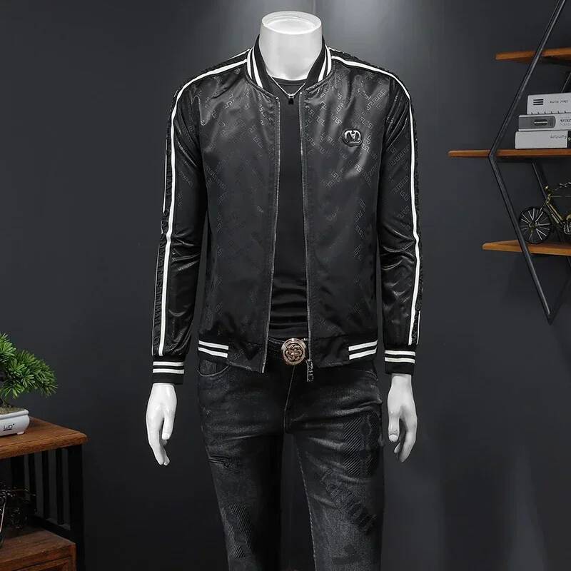 2025 Autumn New Floral Men Fashion Vintage Business Bomber Jacquard Masculinas Casual Slim Jacket Coat Man M-4XL