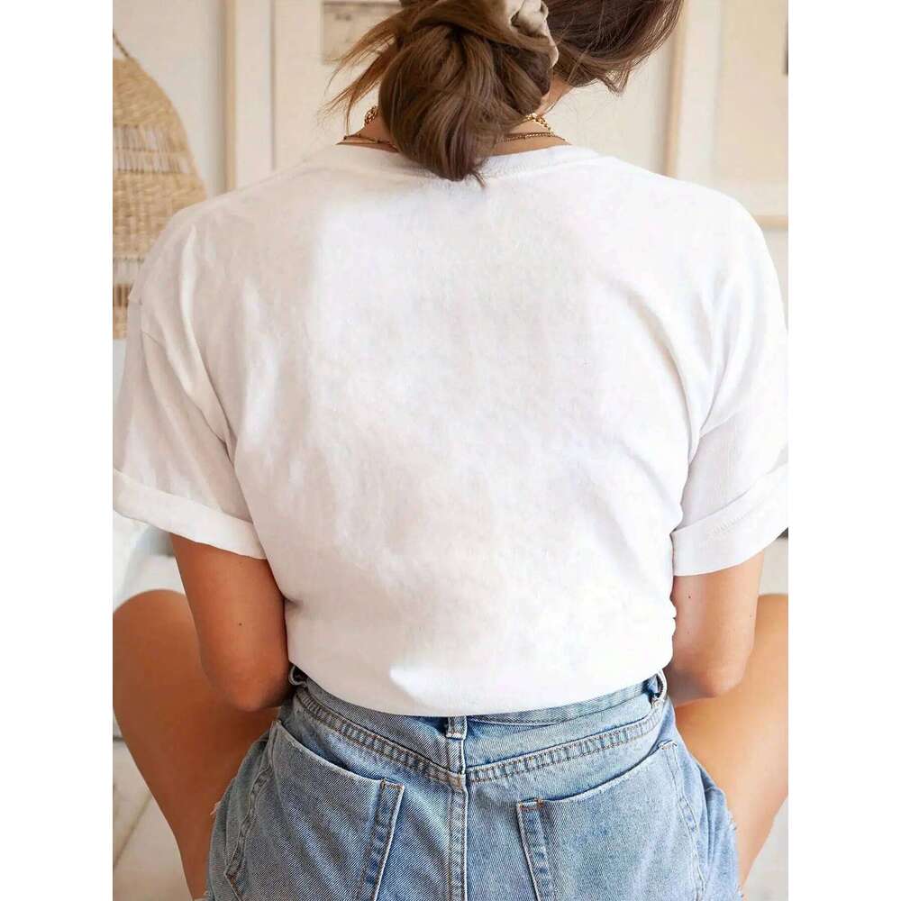 Heart Pattern Valentine's Day T-Shirt Women Casual Outfit White Plus-Size XJ260306 XJ260306