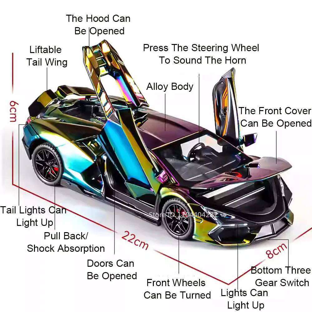 1:24 Revuelto SVJ63 Alloy Toys Miniature Model Diecast Sports Car Doors Opened Sound Light Pull Back Metal Vehices Kids Toy Gift Z260306