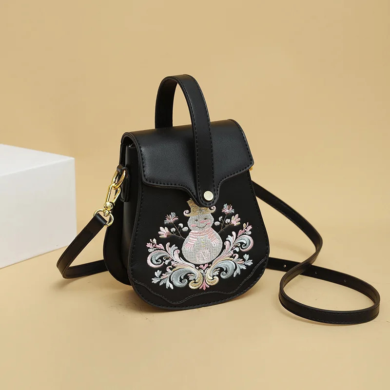 PU leather womens singleshoulder bag Chinesestyle embroidered embossed flap buckle handheld crossbody for women 260307