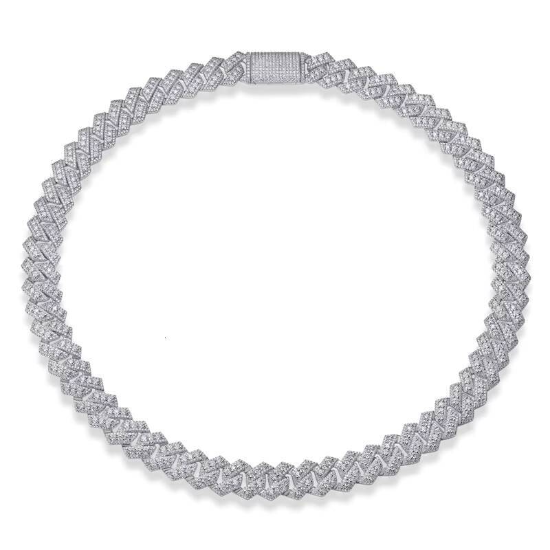 Full Moissanite Double Row Cuban Necklace S925 Silver Plated 18K Gold Hip Hop Style for Men Certified Jewelry Hip Hop Necklace