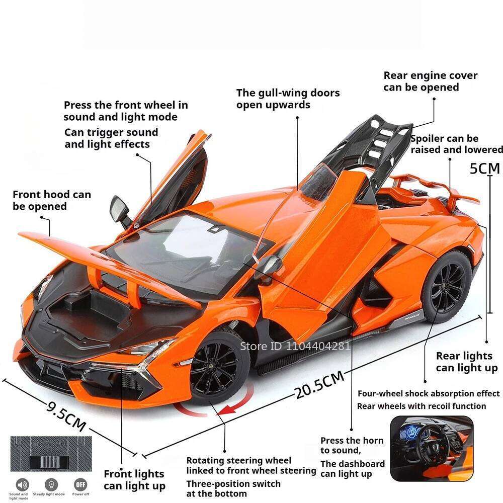 1:24 A6L Revuelto Diecast Alloy Toys Cars Models Sound Light Pull Back Four Wheel Suspension Miniature Sportscar Christmas Gifts Z260306
