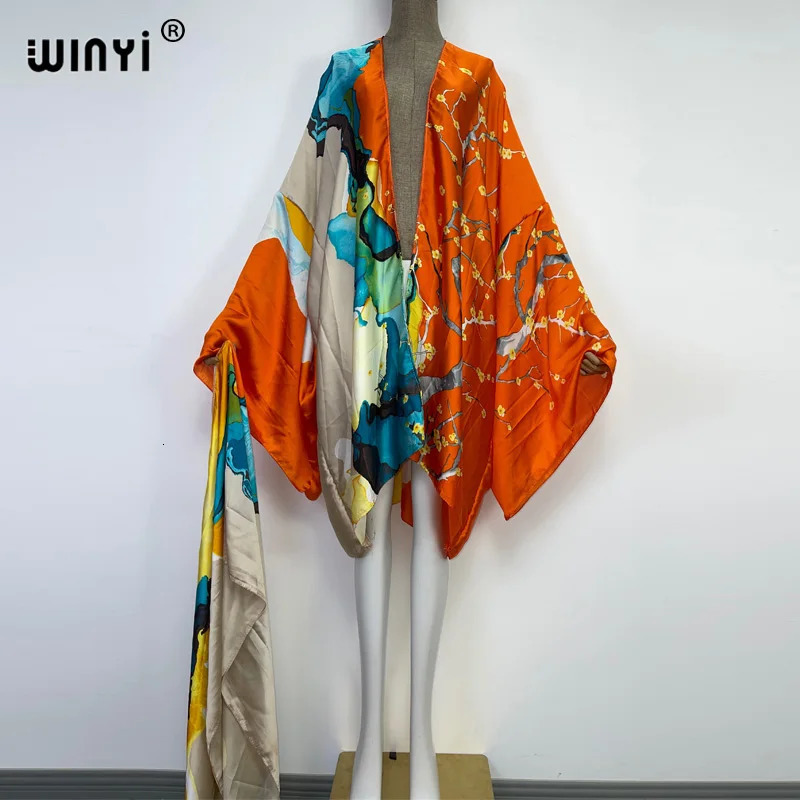 WINYI Summer Beach Wear Swim Suit Cover kaftan sweet lady boho Cardigan stitch Self Belted sexy Holiday long Sleeve Kimono 260228