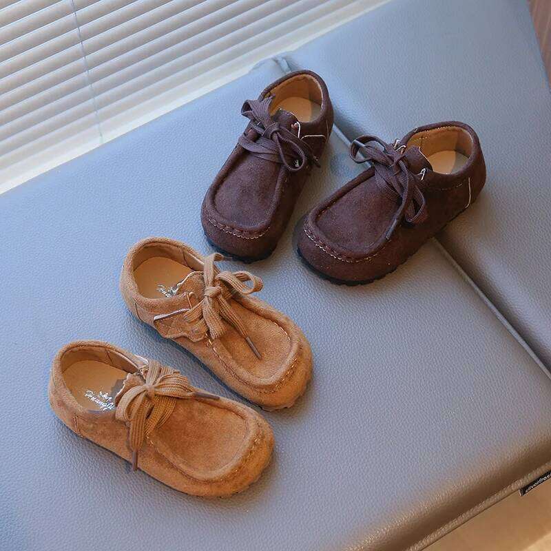Children's 2-18 Years Old Khaki Boys Girls Casual Four Seasons Models Coffee Soft Non-slip Kids Leather Shoes H260207 H260305