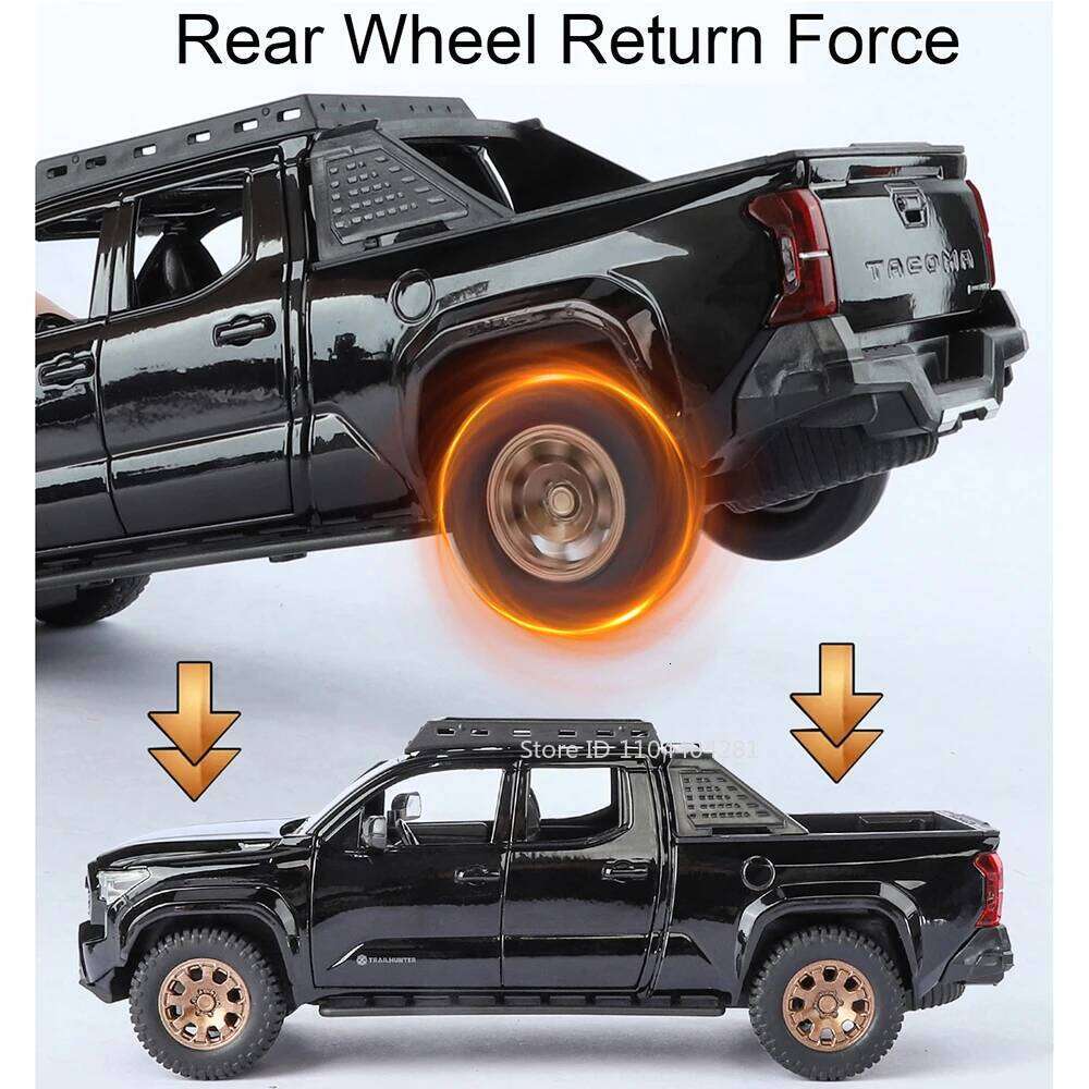 1:24 Alloy Tacoma Tundra Miniature Toys Diecast Models Car Shock Absorption Sound Light Pull Back Vehices Collecting Hobby Gifts Z260306