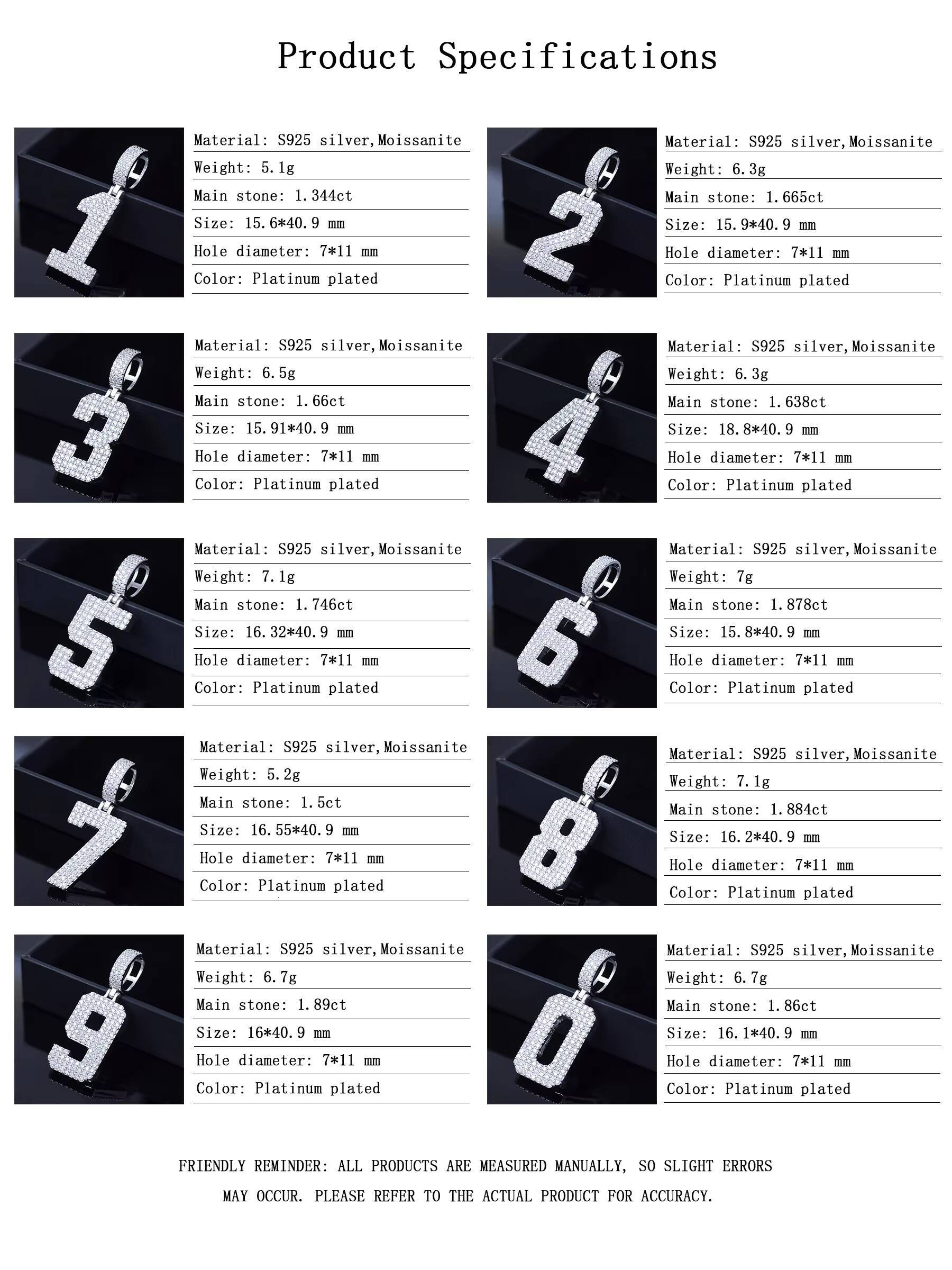 Customize GRA Certified D-color Moissanite Hip-hop Style Necklace S925 Sterling Silver Lucky Numbers 0-9 Unisex