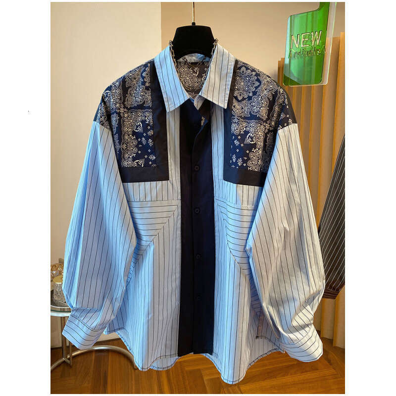 Mardi Hefxessdr Loose Fit Long Sleeve Blue Striped Printed Casual Shirt Women's Spring Autumn Fashion Soft Satin Fabric Collar
