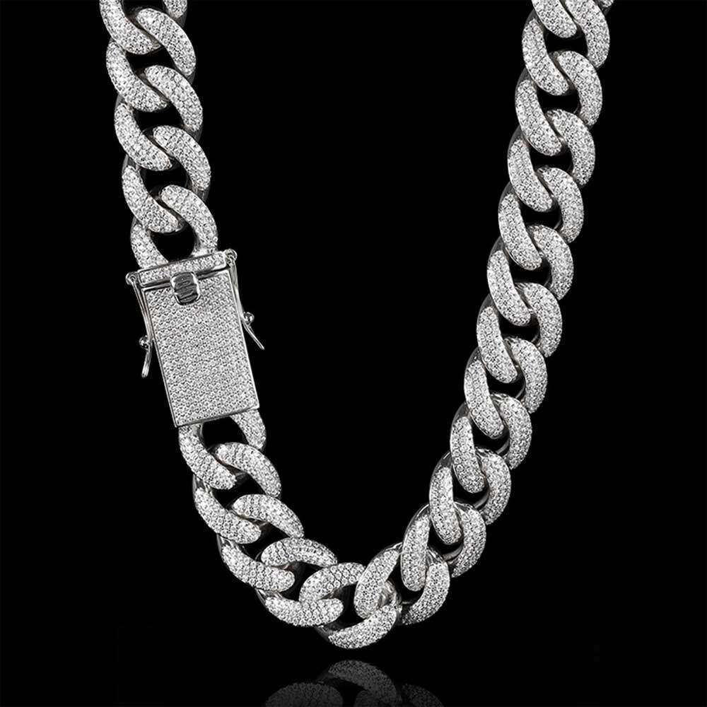 European and American jewelry hot sale: Hip-hop 18mm three-row full-diamond Cuban necklace, high-quality micro-inlaid zircon hip-hop necklace