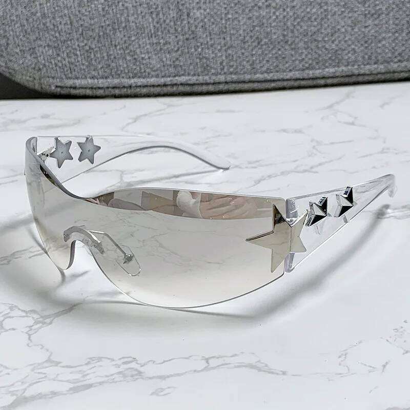 New Women's Fashion Y2K Sunglasses Star Decorative Large Frame Sun Glasses Outdoor Sports Cycling Eyewear UV400 Gafas De Sol 26Y0302