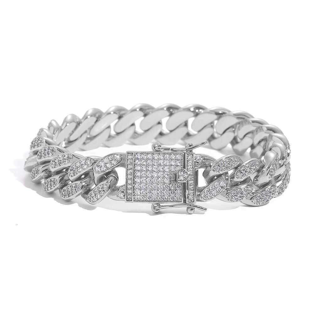 European and American 12mm high-quality double-row full-diamond Cuban with micro-inlaid zirconia, hip-hop men's bracelet jewelry