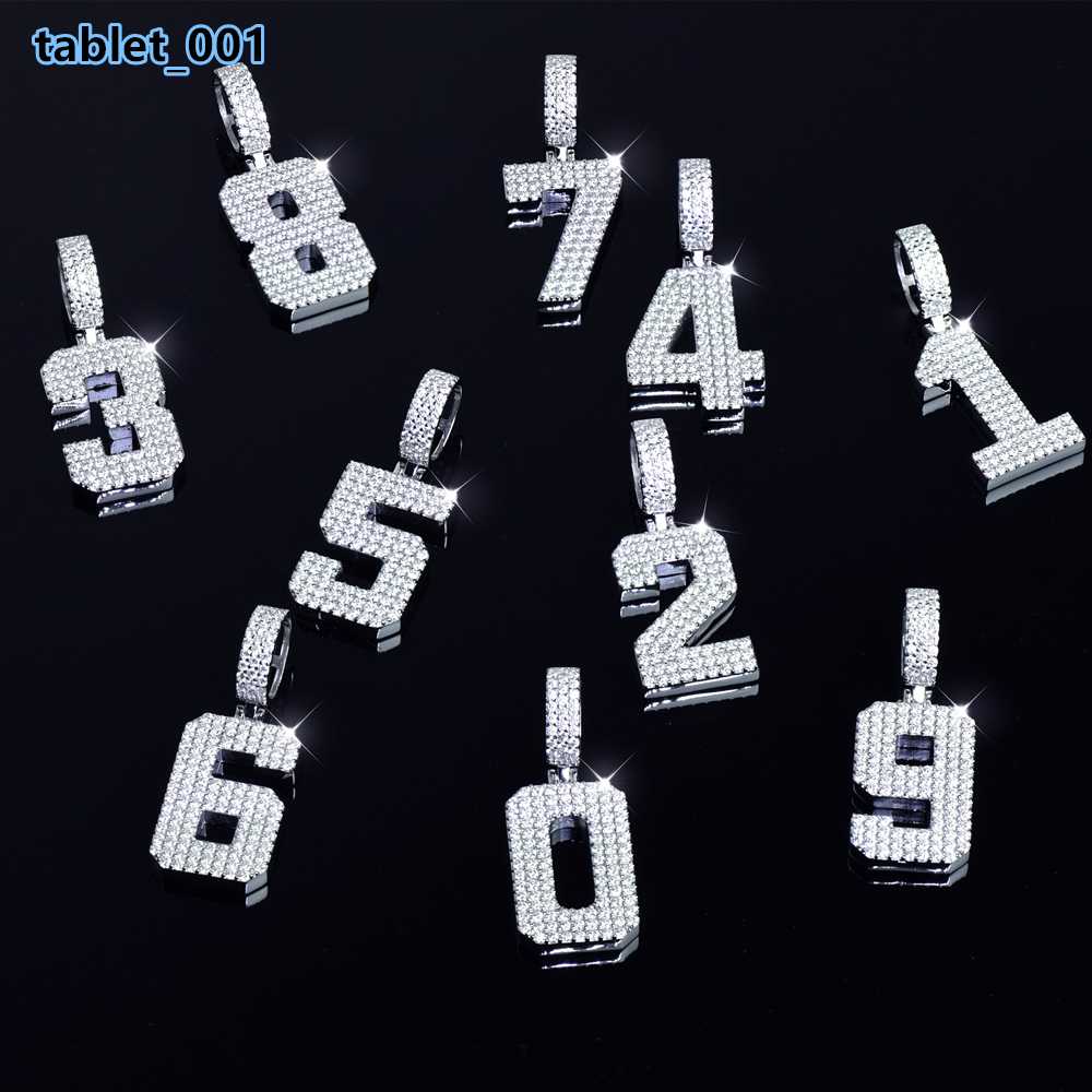 Customize GRA Certified D-color Moissanite Hip-hop Style Necklace S925 Sterling Silver Lucky Numbers 0-9 Unisex